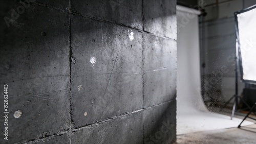 Dark Gray Industrial Concrete Wall Texture Background with Moody Lighting and Weathered Details