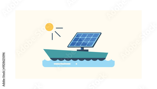 Solar powered boat sailing on water with sunny sky