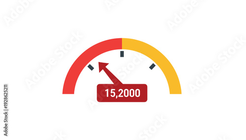 Speedometer gauge with red and yellow sections showing high performance