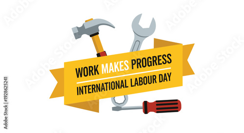 International Labour Day icons, tools and banner