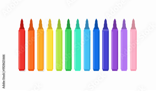 Rainbow Dual Tip Marker Pens Collection Art and Coloring Supplies Vector Graphic on White