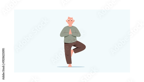 Man in yoga pose with hands together in peaceful meditation