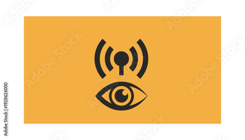 Modern eye with signal waves symbol on orange background