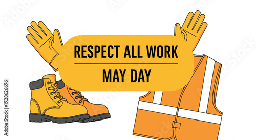 Labor day icon set with work boots, gloves, and vest