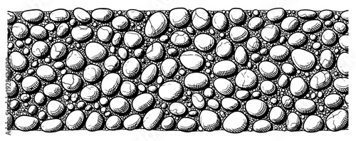 Hand drawn pattern of round river stones and pebbles for background or border design