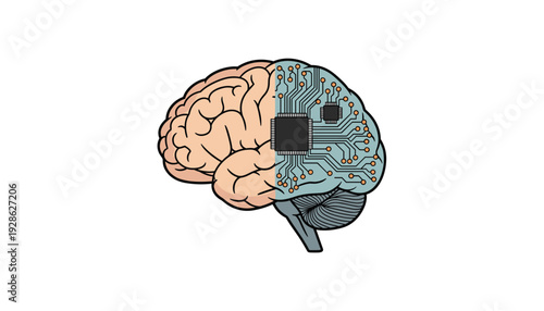 Brain with circuit board and microchip for modern technology and innovation