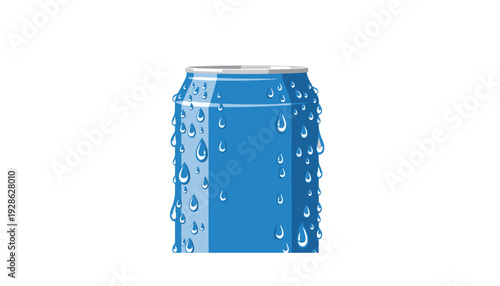 Chilled blue soda can with condensation drops