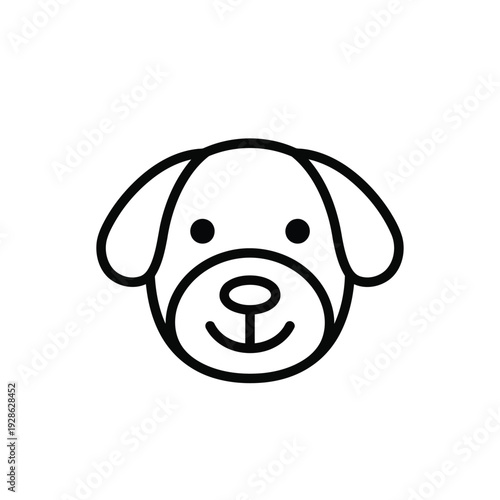 Simple line drawing of a cheerful cartoon dog with floppy ears and a wagging tail