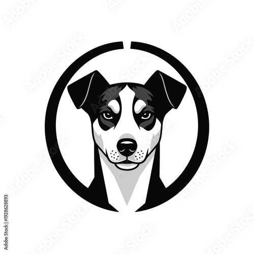 Minimalist black and white illustration of a jack russell terrier looking attentive