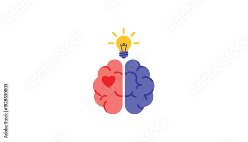 Brain with heart and lightbulb symbolizing creativity and innovation