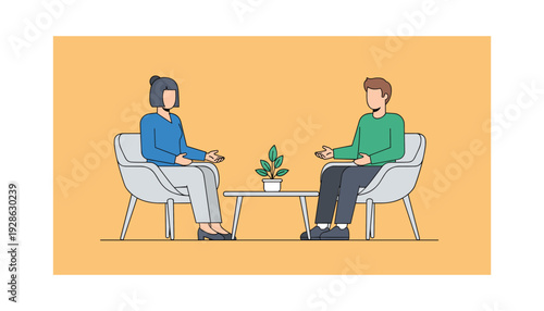 Two professionals engaged in a meeting with a plant on the table