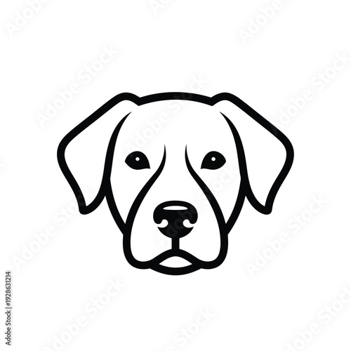 A stylized black and white illustration of a loyal dog’s face looking forward