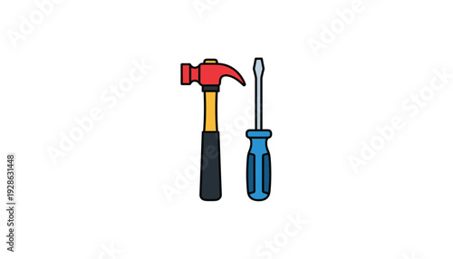 Colorful hammer and screwdriver for DIY projects and home repairs