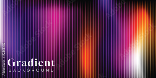 Ripple gradient glass distortion background. Abstract ribbed glass with vibrant gradients. Smooth fluted vertical lines. Dynamic design blending futuristic tones vector..