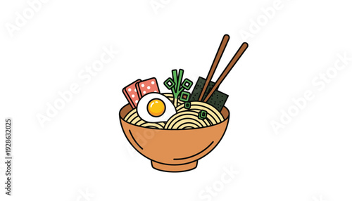 Delicious bowl of ramen with egg and chopsticks