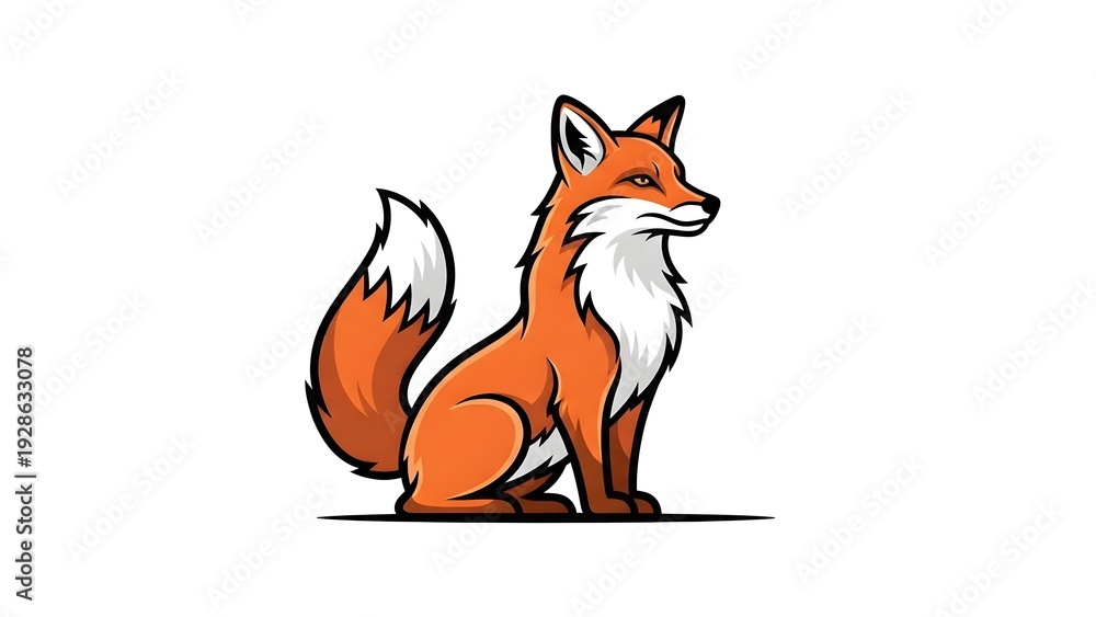 Fototapeta premium A cartoon fox sitting and looking to the right in a simple illustration style