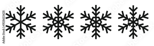 Snowflake icons line art, simple elegant winter decoration and Christmas design elements in clean minimalist style for seasonal graphics and branding.