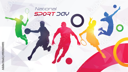 National sports background national sports day celebration dynamic background with footballers