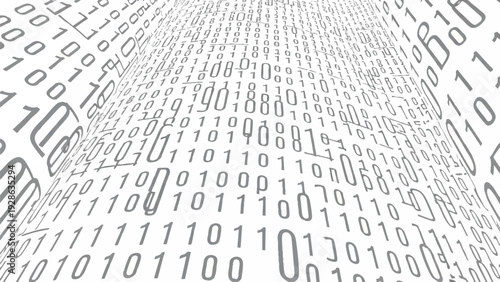 Abstract digital graphic with binary code forming interconnected organic shapes