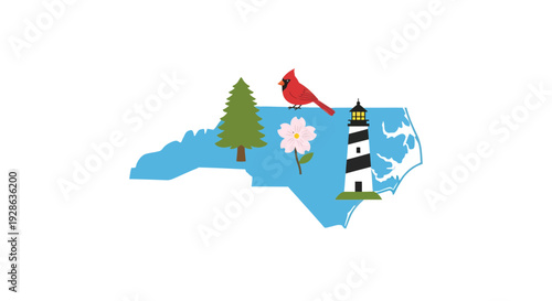 North Carolina State Map Vector Illustration, Flat Design, Patriotic Symbol for USA