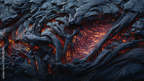 Flowing dark lava rock with glowing orange molten channels