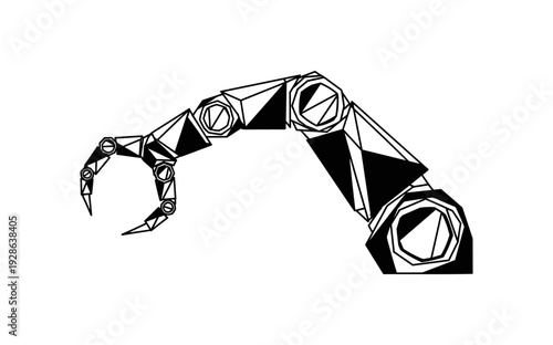 Geometric robotic arm design in black and white low poly style