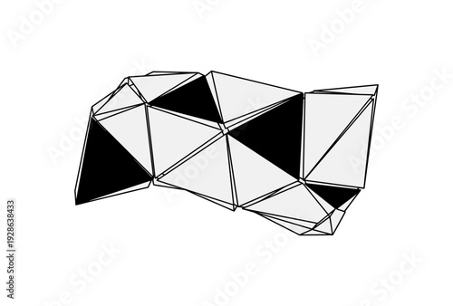 Geometric abstract polygonal 3d shape with triangular facets and wireframe design