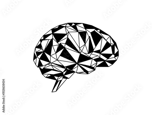 Geometric low poly brain design with abstract triangular shapes