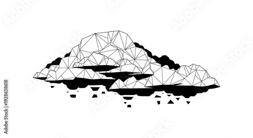 Geometric low poly cloud with triangular facets on white background