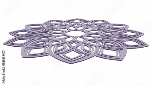 Abstract geometric mandala with intricate interwoven patterns in a soft pastel purple hue, isolated on white background, vector illustration