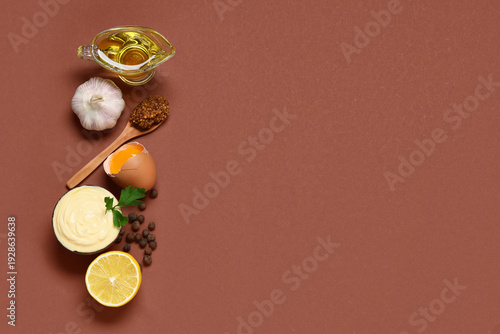 Bowl with tasty mayonnaise ...