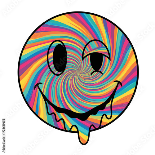 Psychedelic Melting Smiley Face Swirl Rainbow Colors