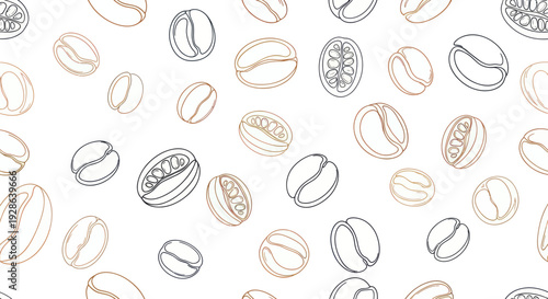 Seamless Coffee Bean Pattern, Hand Drawn Illustration, White Background