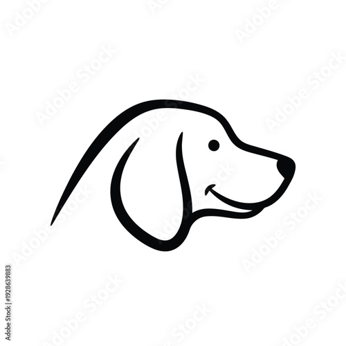 A cheerful stylized illustration of a dog with floppy ears and a smiling face