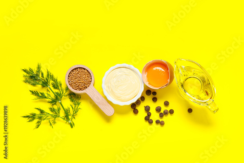 Bowl with tasty mayonnaise ...