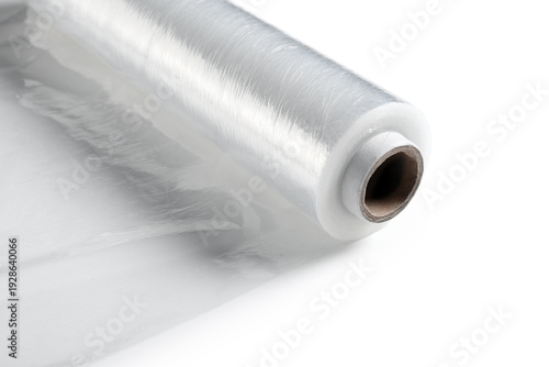 Roll of stretch wrap on whi...