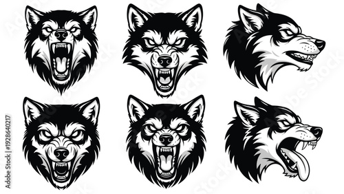 Mysterious pack of wolves in black and white silhouette art