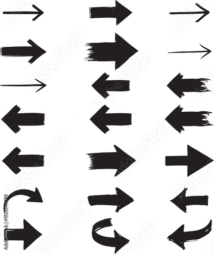 Collection of hand drawn black arrows on white background direction sign
