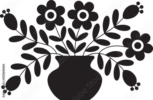 floral arrangement in vase silhouette art vector illustration