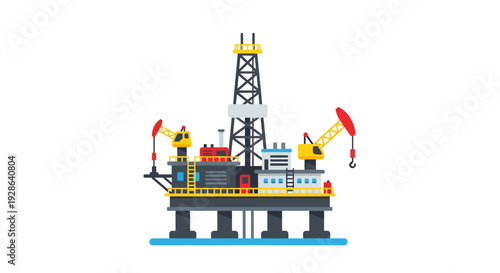 Oil Rig Vector Illustration, Offshore Platform Flat Design, Energy Industry Concept