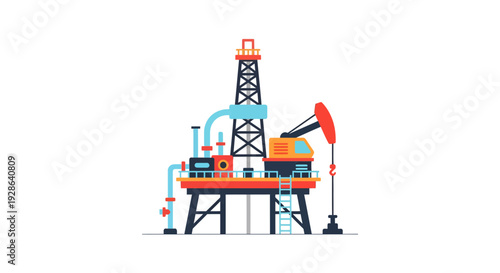 Oil Rig Vector Illustration, Flat Design, Energy Production Concept for Business, Industry