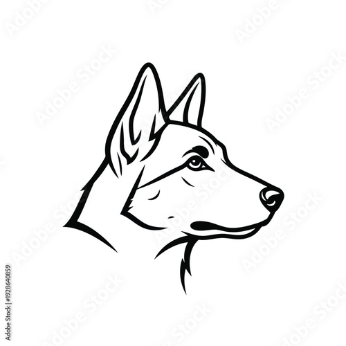 A stylized line drawing of a german shepherd dog profile facing left