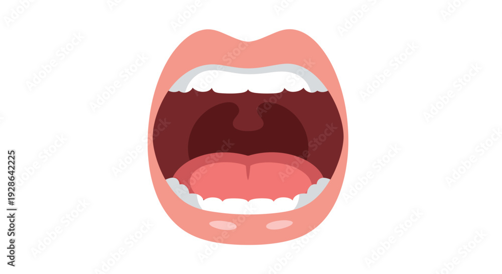 Naklejka premium Open Mouth Vector Illustration, Flat Design, Dental Health, Oral Hygiene Concept