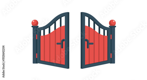Open Gate Vector Illustration, Flat Design, Entrance, Security, Privacy, Design Element