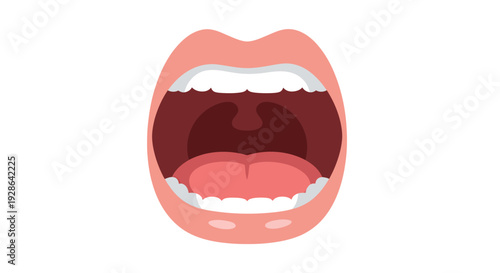 Open Mouth Vector Illustration, Flat Design, Dental Health, Oral Hygiene Concept