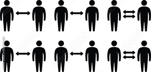  People Distance Icon Set with Double Arrow Spacing Symbol – Social Distance and Communication Concept Vector