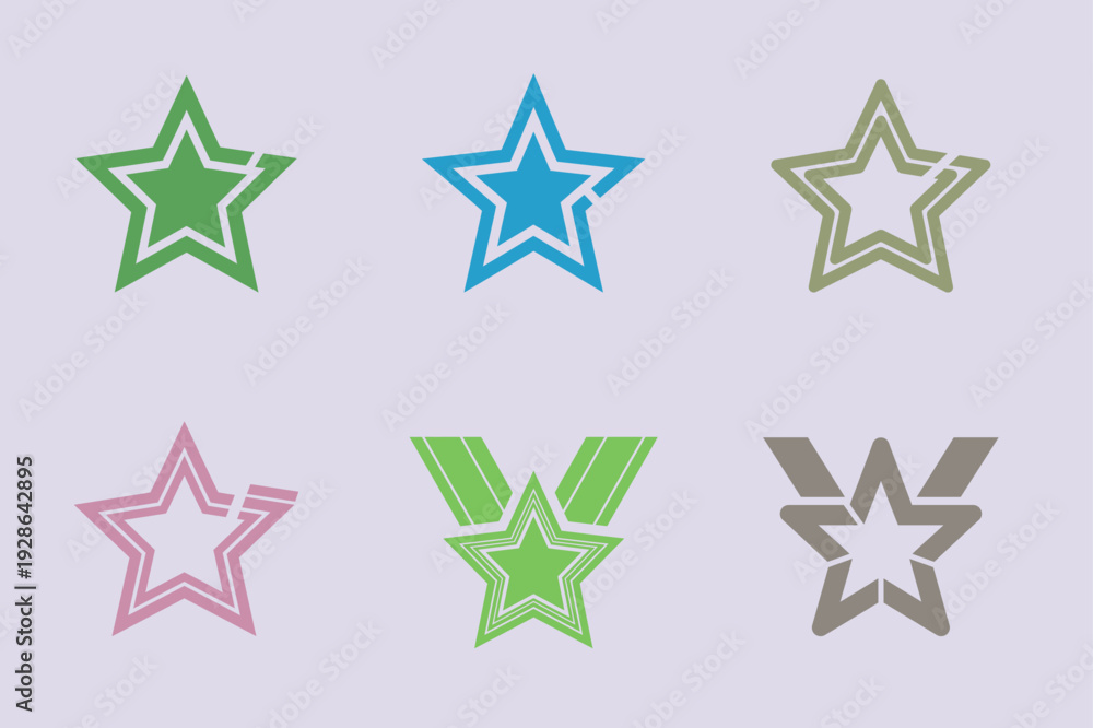 Fototapeta premium A collection of six colorful star and wing shaped icons, armed forces day