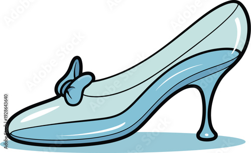 Glass Slipper with Bow Vector Illustration Fairy Tale Shoe Fantasy Object Magical Footwear