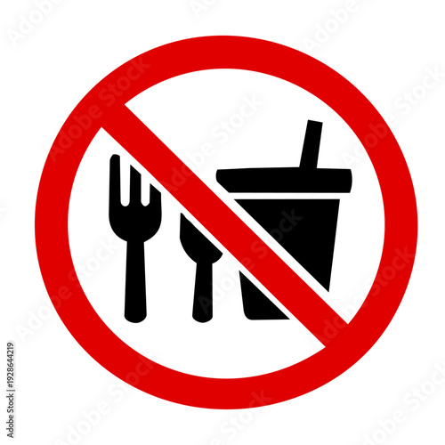 No Food and Drink Sign Red Prohibition Icon
赤い飲食禁止マークアイコン（ジュースとフォーク）