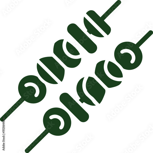 Two Meat Skewers with Round and Oblong Pieces Grilled Food Icon Barbecue and Picnic Sub-Niche